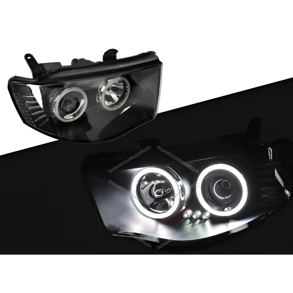 Black LED Angel Eyes Projector Headlights For Mitsubishi Triton MN ML 2006~2015