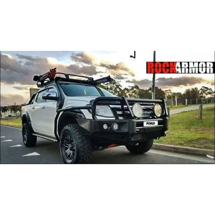 White Ford Ranger with rockarmor elite bullbar frontal combo and synthetic winch rope for 2005-2020 px1 and 2 models