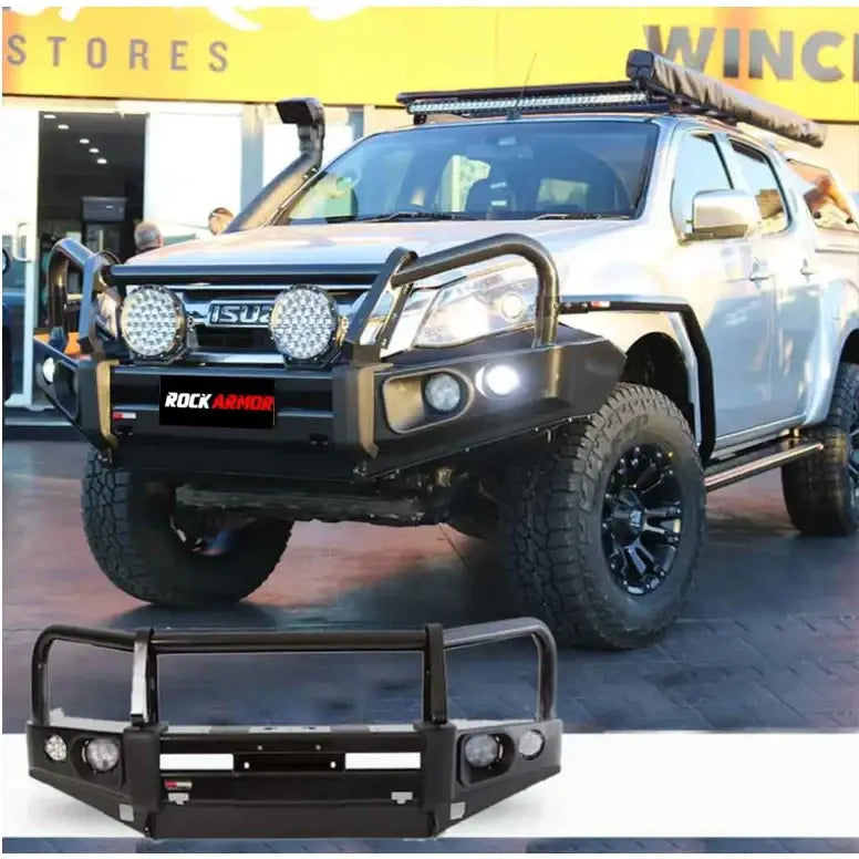 Black steel truck bumper rockarmor elite steel bullbar suit isuzu dmax 01/2017 to 07/2020 bar replacement eyebrows