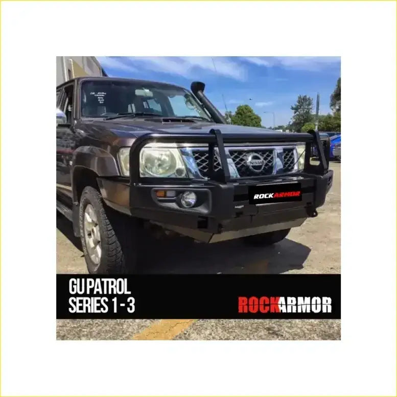 Black rockarmor gu patrol series 1-3 front bumper guard in sturdy metal for tough off-road protection
