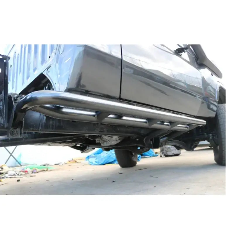Black rockarmor steel rockslider side steps with steel checker plate suit toyota landcruiser 76 79 series 2007-2018
