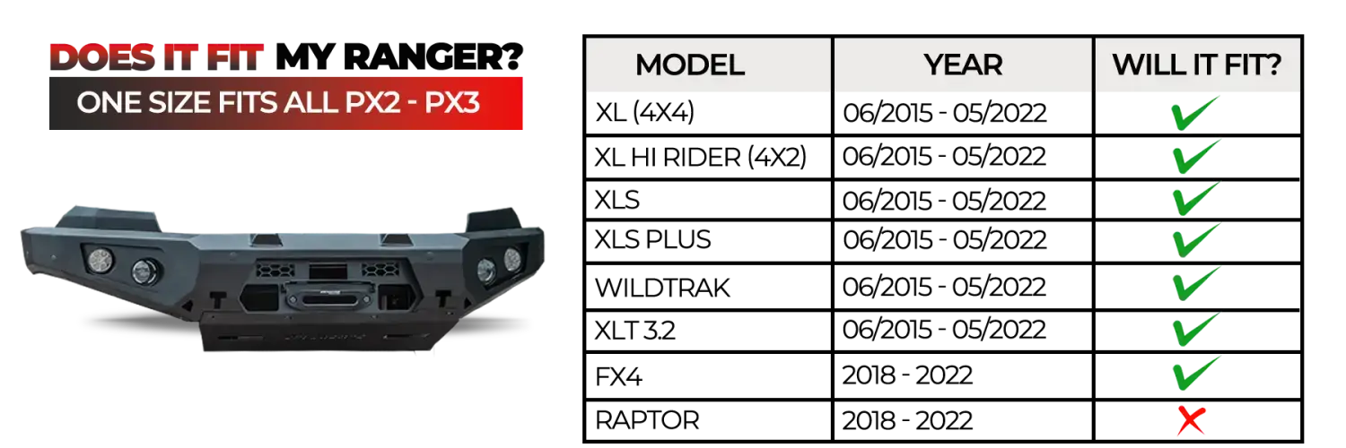 Rockarmor Gt Hoopless Steel Bullbar - Ford Ranger Wildtrak (Px 2 & Px 3) (Full Bar Replacement)