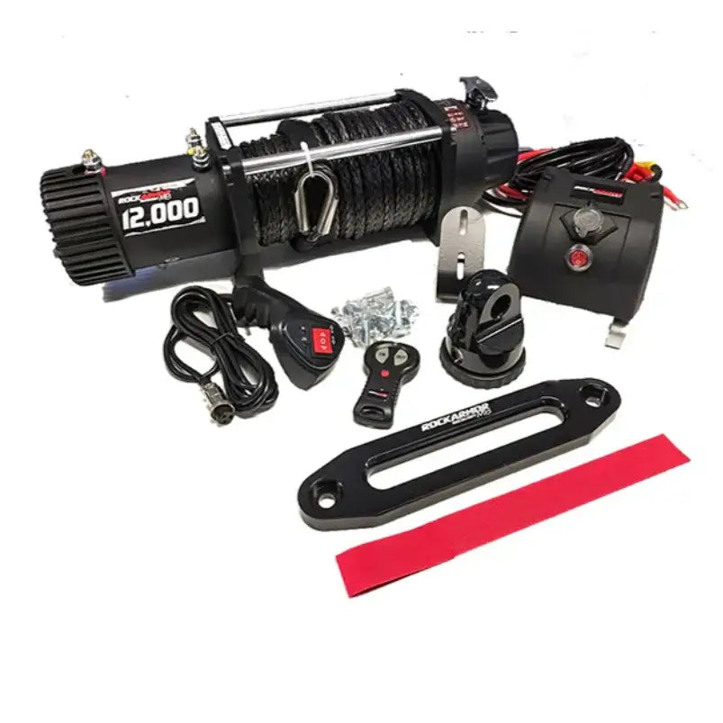 Black electric winch with synthetic winch rope and accessories for rockarmor elite bullbar mazda suit bt-50 2012-2019