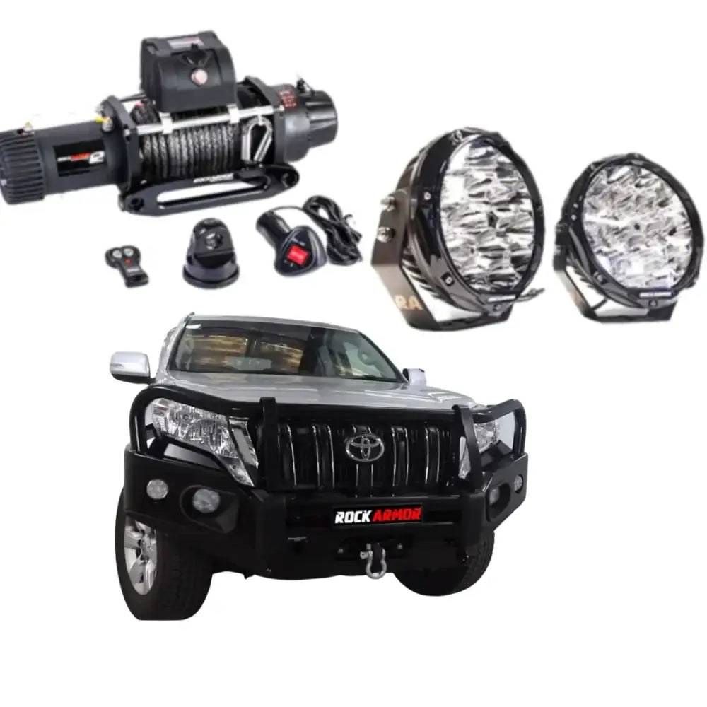 Rockarmor Elite Hoop Steel Bullbar Combo Package - Toyota Prado Fj150 2018-Current (Full Bar Replacement) - Winch Bar