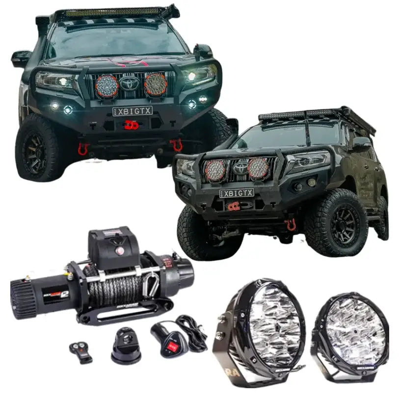 Rockarmor gt hoop bullbar combo pack with synthetic winch rope for Toyota Prado 150 2017 plus front off-road protection