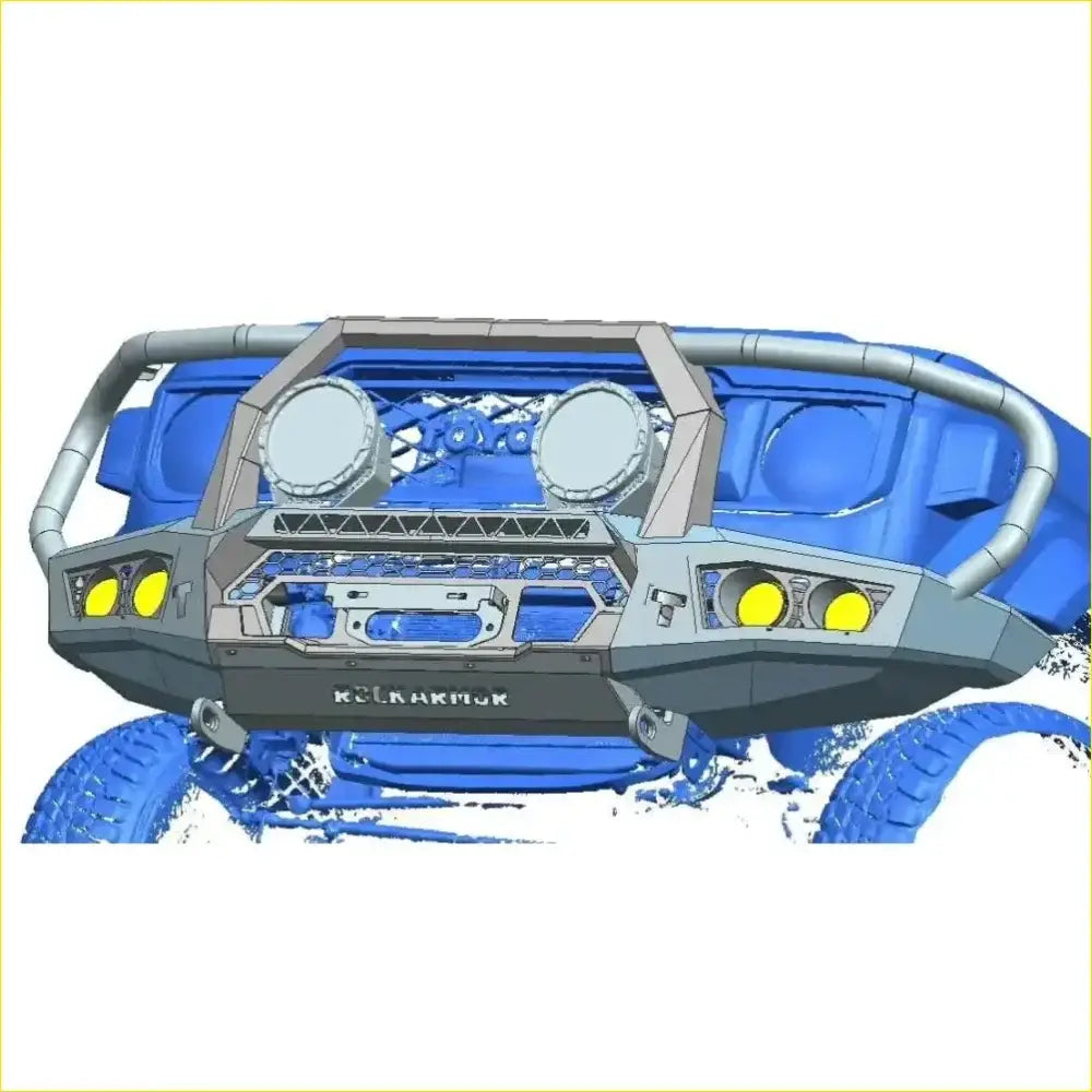 Blue and gray kolkarmoor front bumper with integrated lights and rugged design for toyota landcruiser 76 78 79 2023+