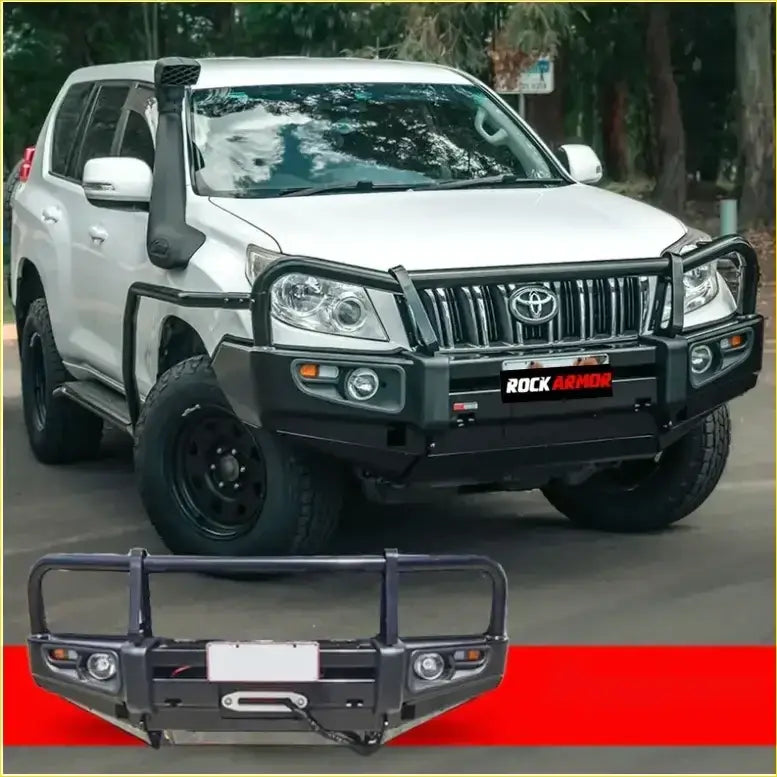 Black metal rock armor front bumper for toyota prado fj150 2009-2013 from rockarmor rock pack premium bullbar