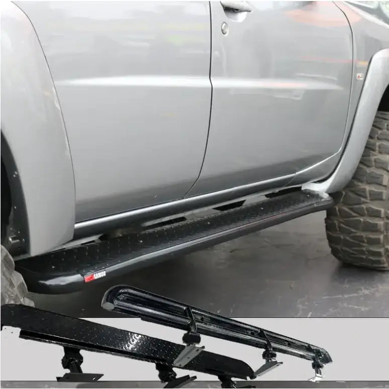 Black rockarmor steel rockslider side steps with diamond plate pattern for nissan patrol y61 gu1 gu4 1998 to current
