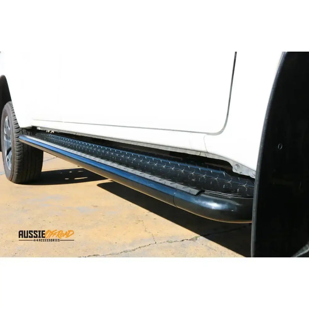 Black rockarmor steel rockslider side step with diamond tread checker plate for toyota hilux n80 2015 to current