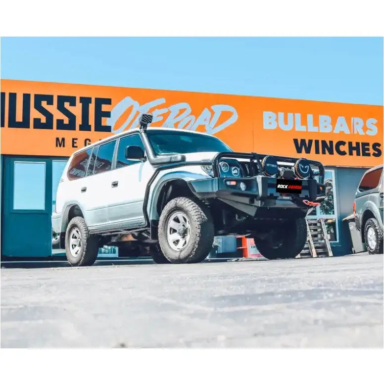 White toyota prado fj90 fit off-road vehicle with rockarmor steel 52mm diameter steel rockslider side steps and bullbar