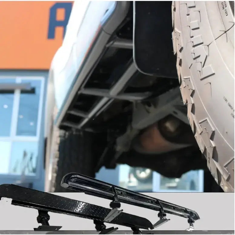 Black diamond-plated rockarmor steel rockslider side steps in 52mm diameter steel fit toyota prado fj90 1995-2003