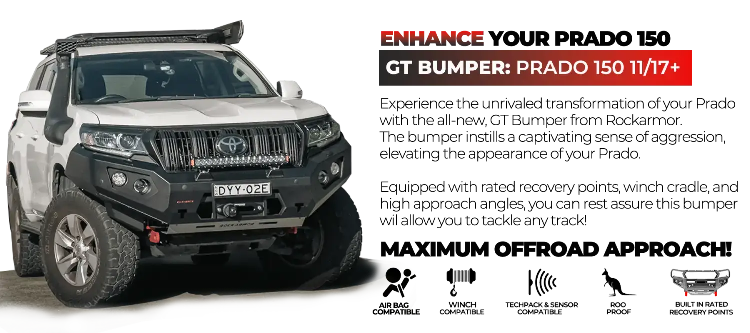 Rockarmor Gt Steel Hoopless Bullbar Combo - Toyota Prado 150 11/2017-Current