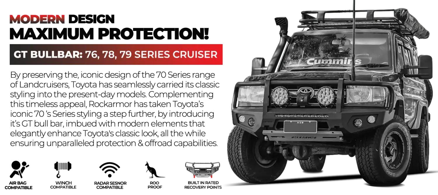 Rockarmor Gt Hoop Steel Bullbar Combo Package - Toyota Landcruiser 79 03/2007 - 11/2023 (Full Bar Replacement)