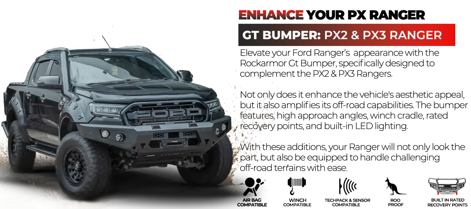 Rockarmor Gt Hoopless Steel Bullbar - Ford Ranger Wildtrak (Px 2 & Px 3) (Full Bar Replacement)